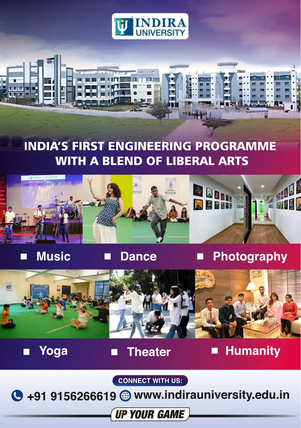 Life at Indira University with music dance photography yoga theater and humanity